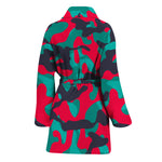 Pink Teal And Black Camouflage Print Women's Bathrobe
