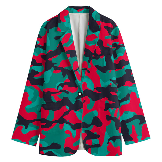 Pink Teal And Black Camouflage Print Women's Blazer