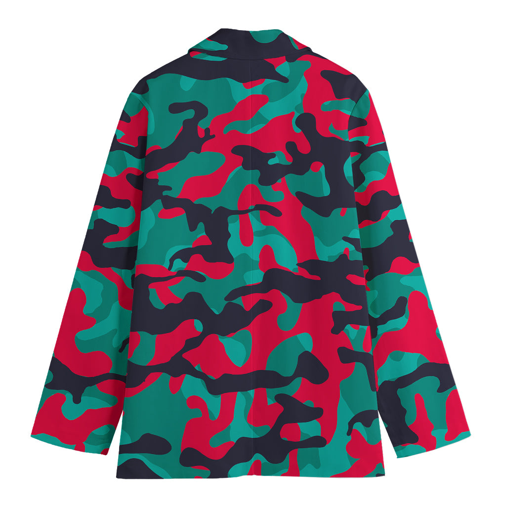 Pink Teal And Black Camouflage Print Women's Blazer
