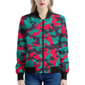 Pink Teal And Black Camouflage Print Women's Bomber Jacket