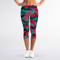 Pink Teal And Black Camouflage Print Women's Capri Leggings