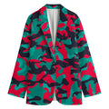 Pink Teal And Black Camouflage Print Women's Cotton Blazer