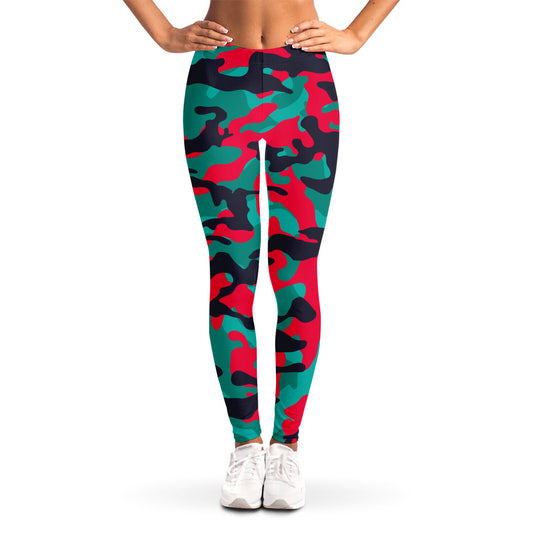 Pink Teal And Black Camouflage Print Women's Leggings