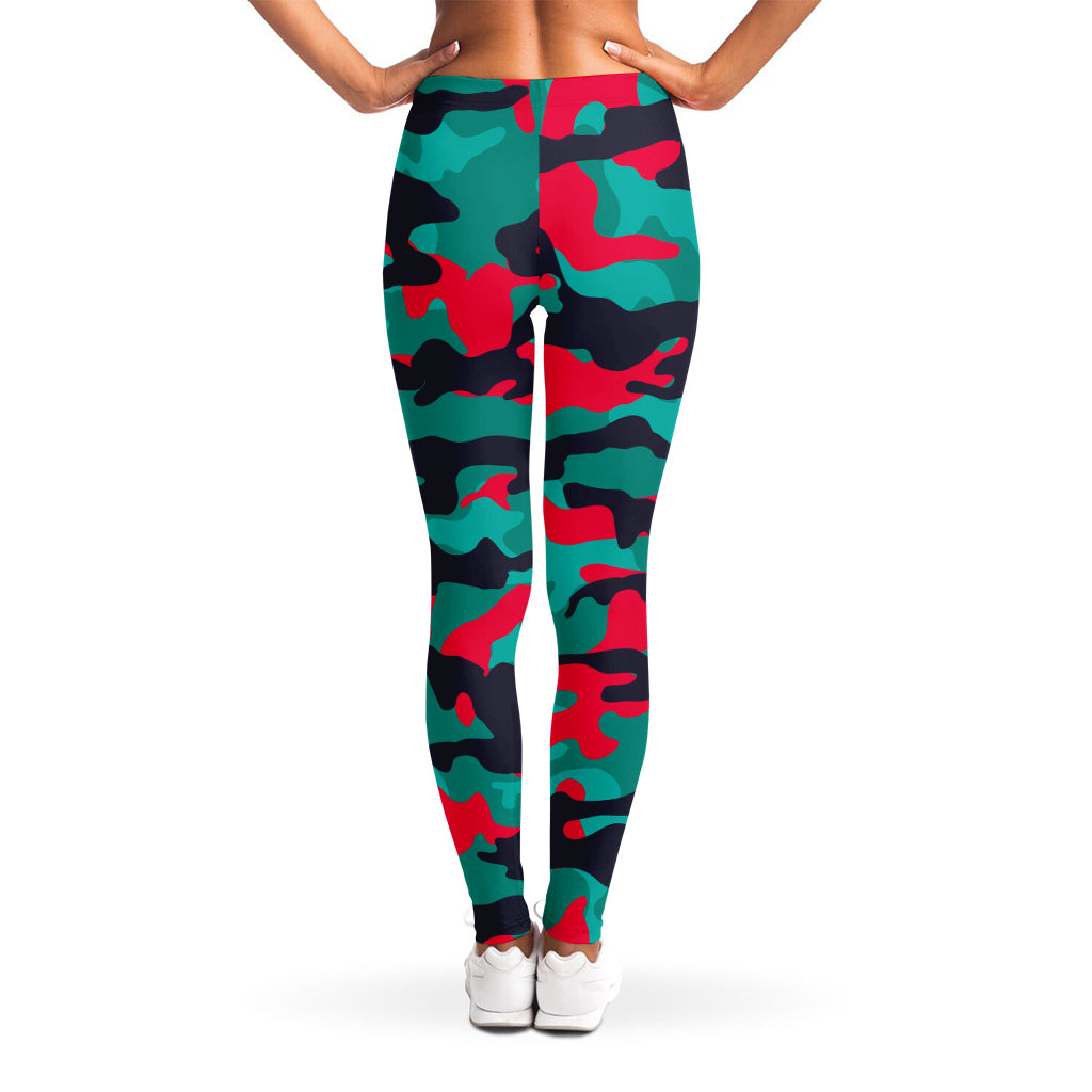 Pink Teal And Black Camouflage Print Women's Leggings
