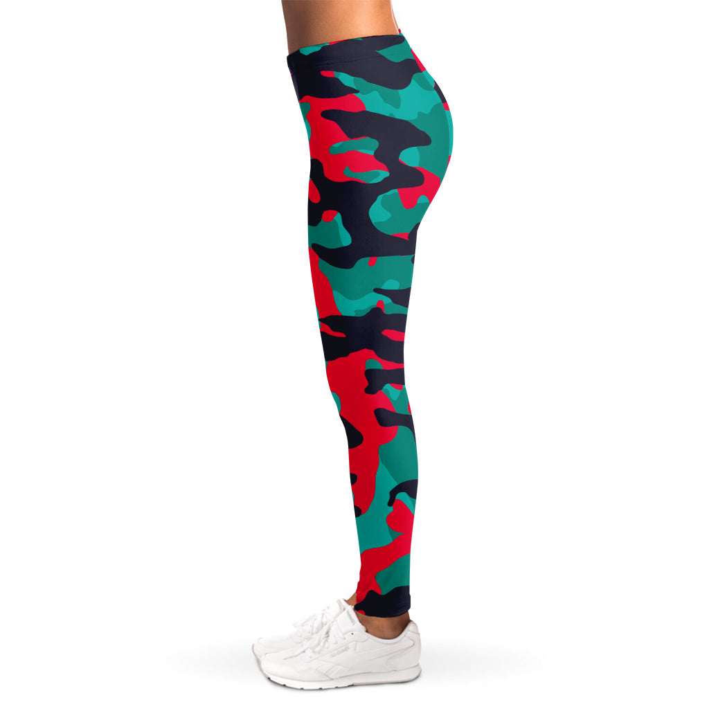 Pink Teal And Black Camouflage Print Women's Leggings