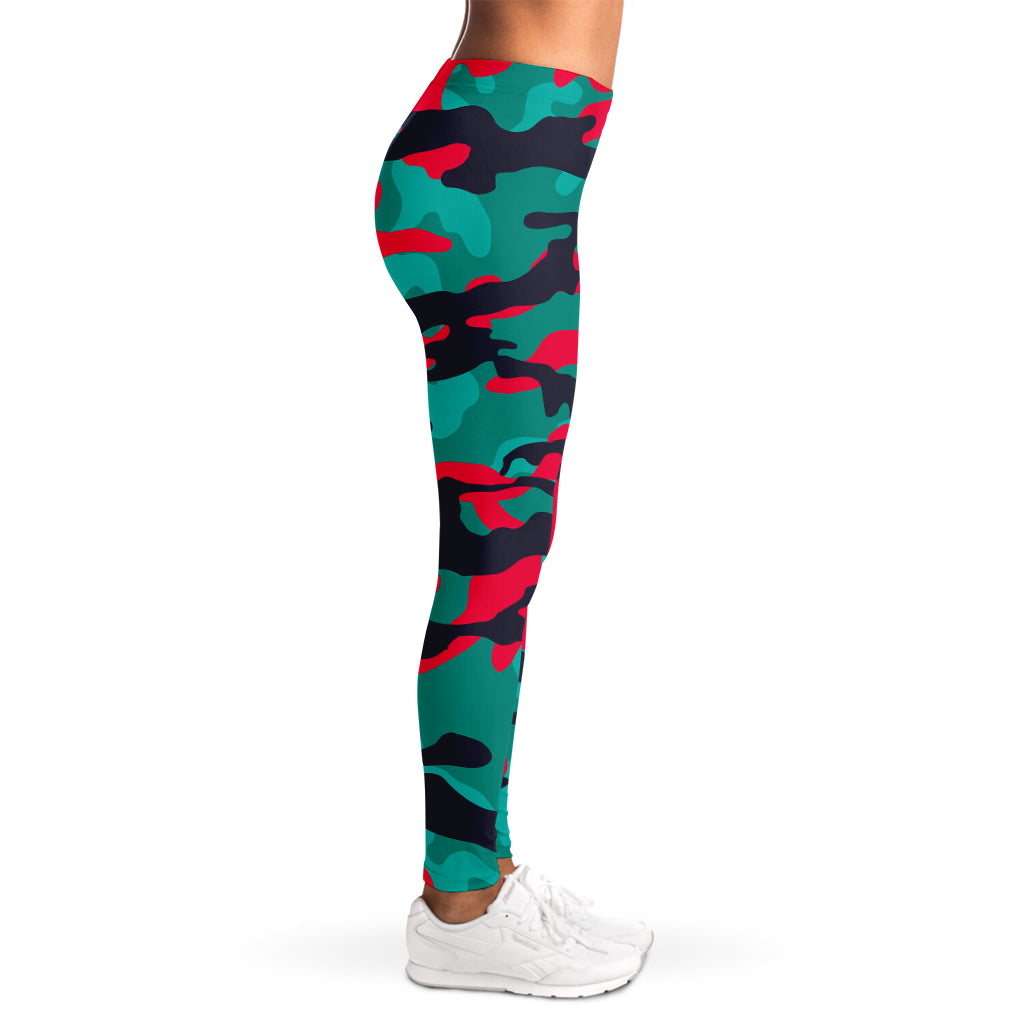 Pink Teal And Black Camouflage Print Women's Leggings