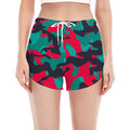 Pink Teal And Black Camouflage Print Women's Split Running Shorts