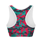 Pink Teal And Black Camouflage Print Women's Sports Bra