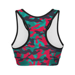 Pink Teal And Black Camouflage Print Women's Sports Bra