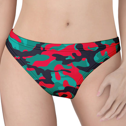 Pink Teal And Black Camouflage Print Women's Thong