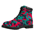 Pink Teal And Black Camouflage Print Padded Collar Lace Up Boots