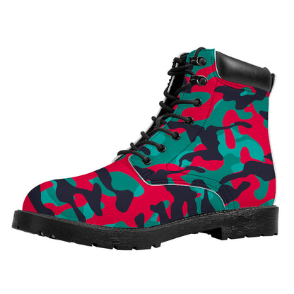Pink Teal And Black Camouflage Print Work Boots