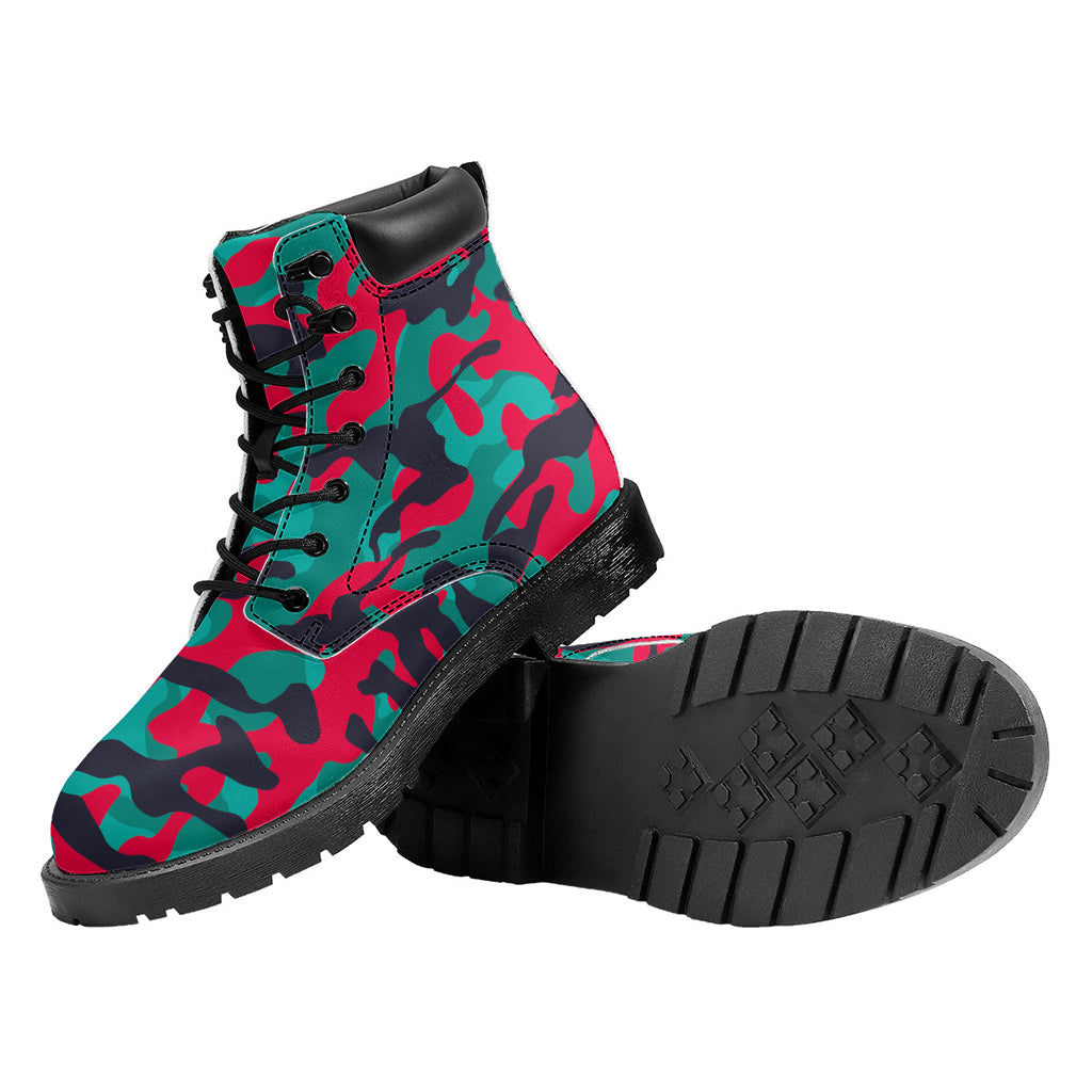 Pink Teal And Black Camouflage Print Work Boots