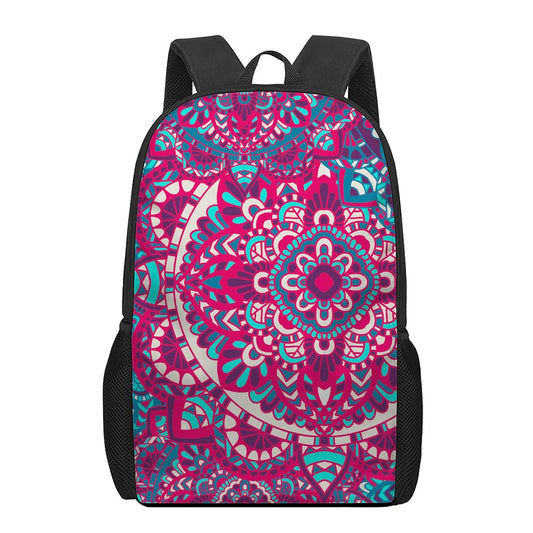 Pink Teal Bohemian Mandala Pattern Print 17 Inch Backpack