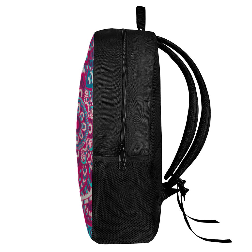 Pink Teal Bohemian Mandala Pattern Print 17 Inch Backpack