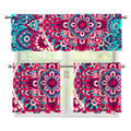 Pink Teal Bohemian Mandala Pattern Print 3 Piece Kitchen Curtains