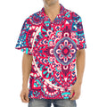 Pink Teal Bohemian Mandala Pattern Print Aloha Shirt