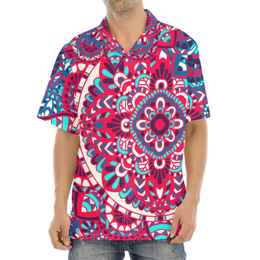 Pink Teal Bohemian Mandala Pattern Print Aloha Shirt