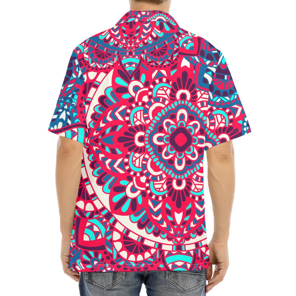 Pink Teal Bohemian Mandala Pattern Print Aloha Shirt