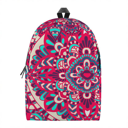 Pink Teal Bohemian Mandala Pattern Print Backpack