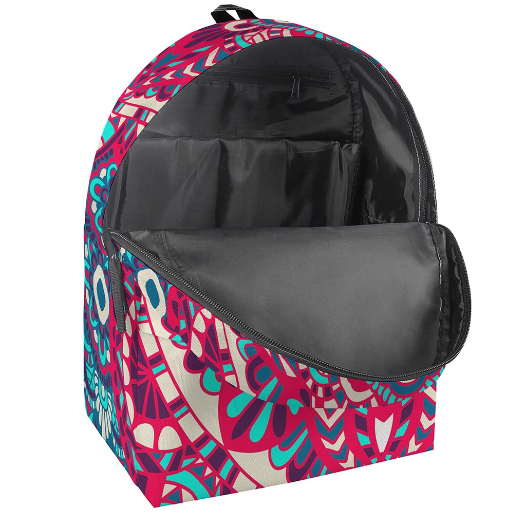 Pink Teal Bohemian Mandala Pattern Print Backpack