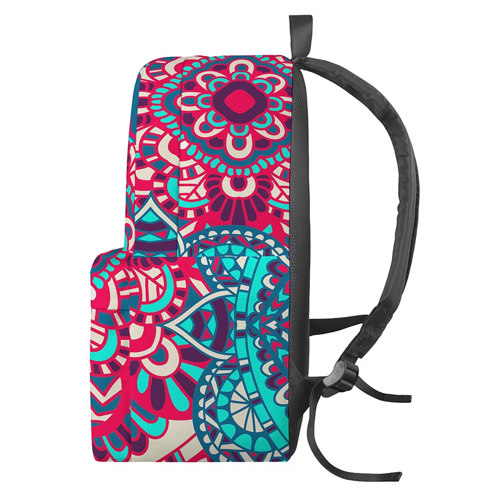 Pink Teal Bohemian Mandala Pattern Print Backpack