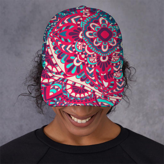 Pink Teal Bohemian Mandala Pattern Print Baseball Cap