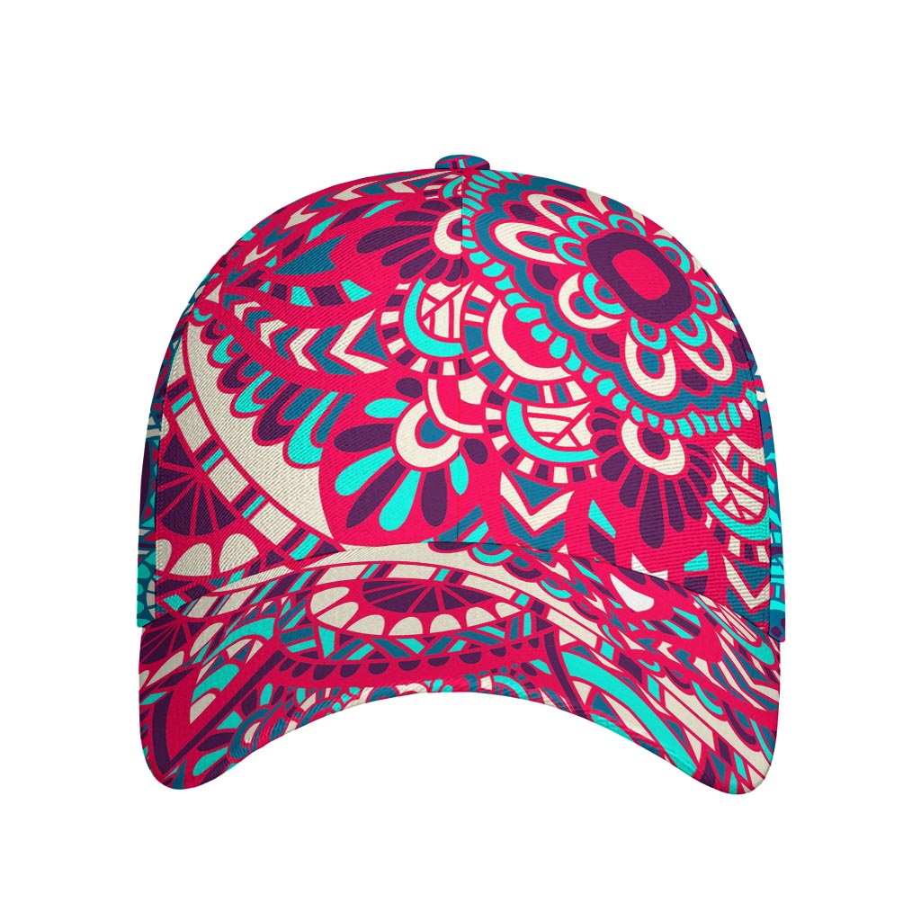 Pink Teal Bohemian Mandala Pattern Print Baseball Cap