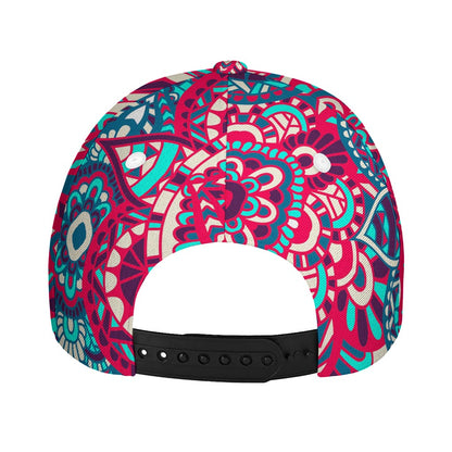 Pink Teal Bohemian Mandala Pattern Print Baseball Cap