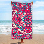 Pink Teal Bohemian Mandala Pattern Print Beach Towel
