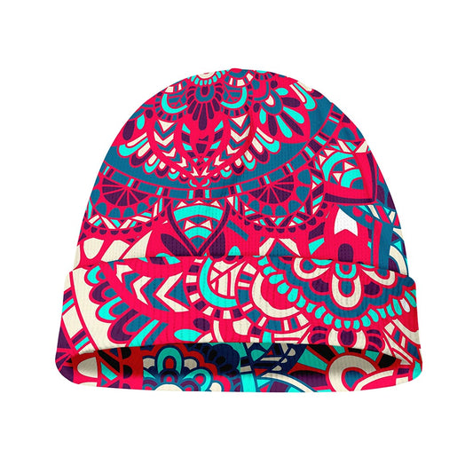 Pink Teal Bohemian Mandala Pattern Print Beanie