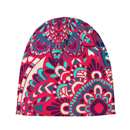 Pink Teal Bohemian Mandala Pattern Print Beanie