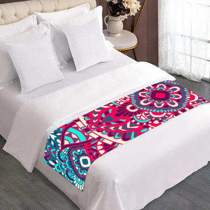 Pink Teal Bohemian Mandala Pattern Print Bed Runner