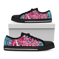 Pink Teal Bohemian Mandala Pattern Print Black Low Top Sneakers