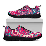Pink Teal Bohemian Mandala Pattern Print Black Running Shoes