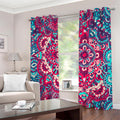 Pink Teal Bohemian Mandala Pattern Print Dimout Grommet Curtains