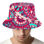 Pink Teal Bohemian Mandala Pattern Print Bucket Hat
