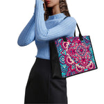 Pink Teal Bohemian Mandala Pattern Print Canvas Tote Bag