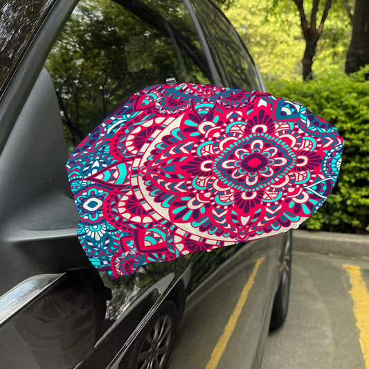 Pink Teal Bohemian Mandala Pattern Print Car Side Mirror Covers