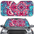 Pink Teal Bohemian Mandala Pattern Print Car Windshield Sun Shade