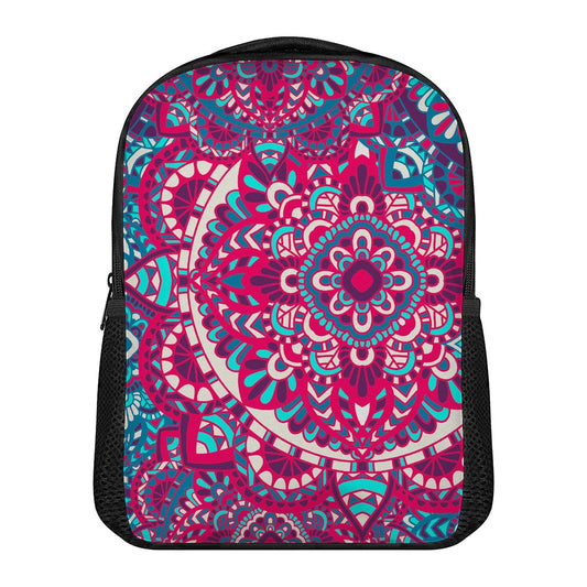 Pink Teal Bohemian Mandala Pattern Print Casual Backpack