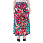 Pink Teal Bohemian Mandala Pattern Print Chiffon Maxi Skirt