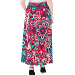 Pink Teal Bohemian Mandala Pattern Print Chiffon Maxi Skirt
