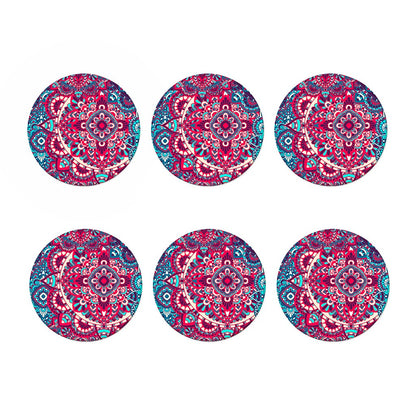 Pink Teal Bohemian Mandala Pattern Print Coaster Set