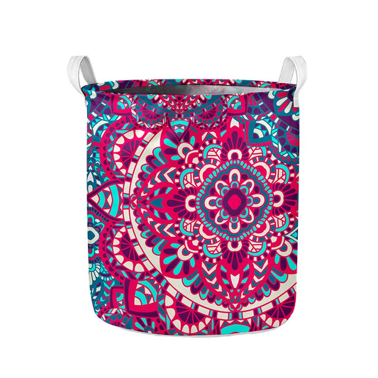 Pink Teal Bohemian Mandala Pattern Print Collapsible Laundry Basket