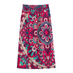 Pink Teal Bohemian Mandala Pattern Print Cotton Front Slit Maxi Skirt
