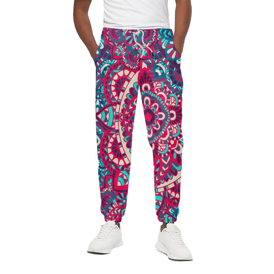 Pink Teal Bohemian Mandala Pattern Print Cotton Pants