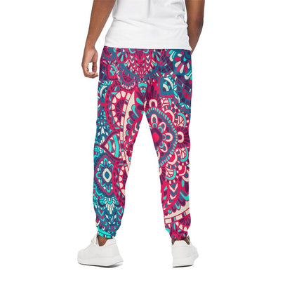 Pink Teal Bohemian Mandala Pattern Print Cotton Pants
