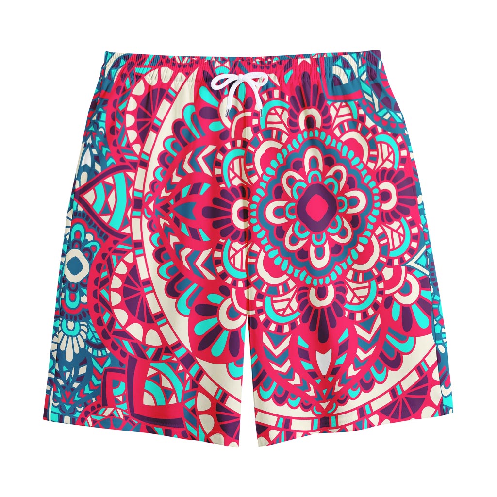 Pink Teal Bohemian Mandala Pattern Print Cotton Shorts