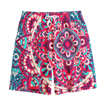 Pink Teal Bohemian Mandala Pattern Print Cotton Shorts
